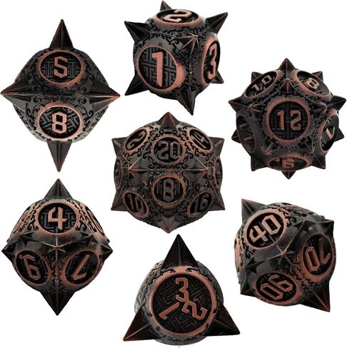Metal DND Dice Set, Round Tip Dice 7 Polyhedral Dice, Mtg Pathfinder D20 Set for Rpg Roleplaying Dice Game D20 Free Leather Storage Bag Antique Bronze in Saudi Arabia