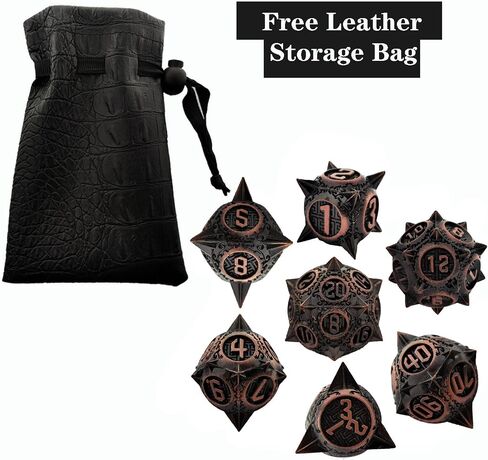 Metal DND Dice Set, Round Tip Dice 7 Polyhedral Dice, Mtg Pathfinder D20 Set for Rpg Roleplaying Dice Game D20 Free Leather Storage Bag Antique Bronze in Saudi Arabia