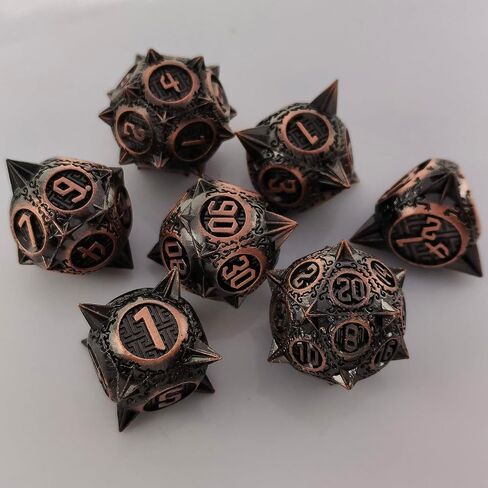 Metal DND Dice Set, Round Tip Dice 7 Polyhedral Dice, Mtg Pathfinder D20 Set for Rpg Roleplaying Dice Game D20 Free Leather Storage Bag Antique Bronze in Saudi Arabia