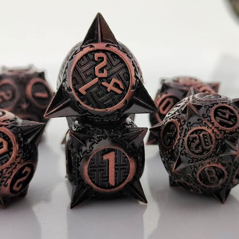 Metal DND Dice Set, Round Tip Dice 7 Polyhedral Dice, Mtg Pathfinder D20 Set for Rpg Roleplaying Dice Game D20 Free Leather Storage Bag Antique Bronze in Saudi Arabia