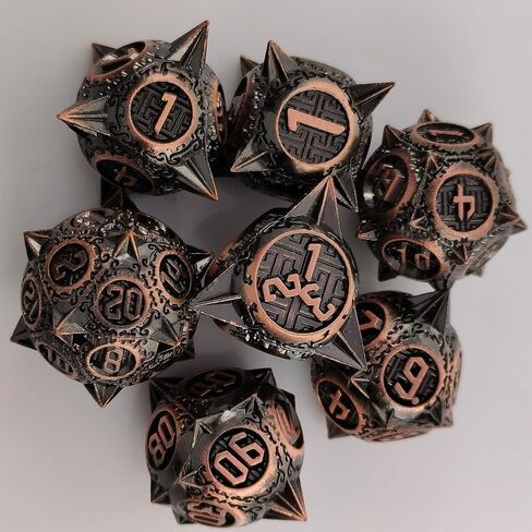 Metal DND Dice Set, Round Tip Dice 7 Polyhedral Dice, Mtg Pathfinder D20 Set for Rpg Roleplaying Dice Game D20 Free Leather Storage Bag Antique Bronze in Saudi Arabia