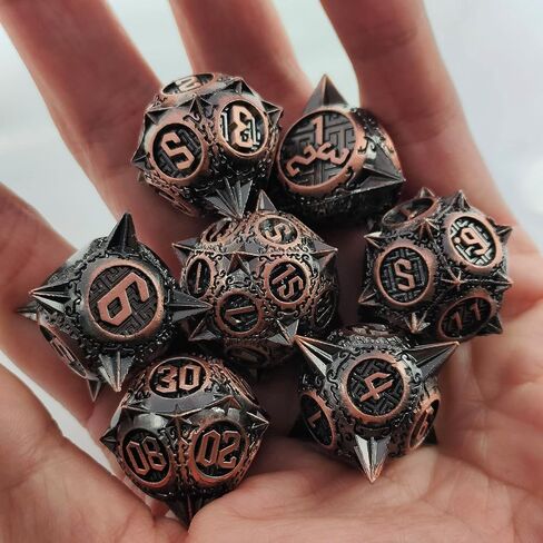Metal DND Dice Set, Round Tip Dice 7 Polyhedral Dice, Mtg Pathfinder D20 Set for Rpg Roleplaying Dice Game D20 Free Leather Storage Bag Antique Bronze in Saudi Arabia