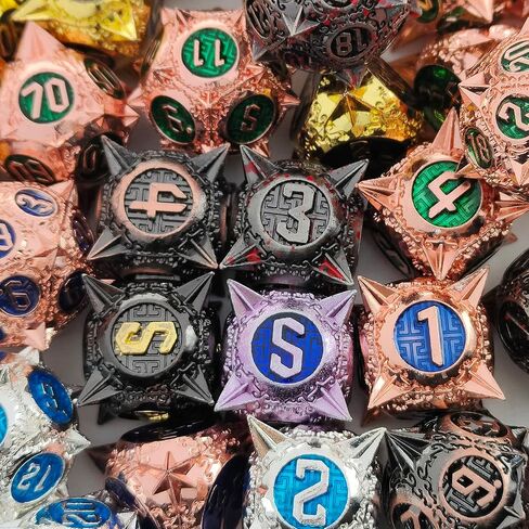 Metal DND Dice Set, Round Tip Dice 7 Polyhedral Dice, Mtg Pathfinder D20 Set for Rpg Roleplaying Dice Game D20 Free Leather Storage Bag Antique Bronze in Saudi Arabia