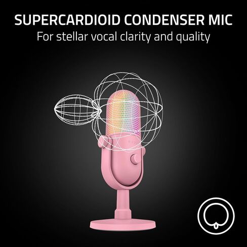 Razer Seiren V3 Chroma RGB USB Microphone: Stream & Game Reactive Lighting - Tap-to-Mute Sensor - Condenser Mic - Digital Gain Limiter & Shock Absorber - PC, Discord, OBS Studio, XSplit - Black in Saudi Arabia