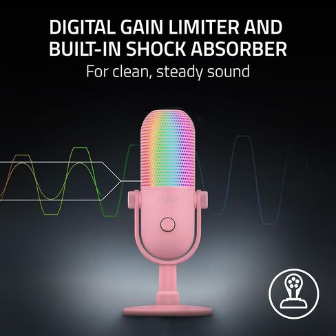 Razer Seiren V3 Chroma RGB USB Microphone: Stream & Game Reactive Lighting - Tap-to-Mute Sensor - Condenser Mic - Digital Gain Limiter & Shock Absorber - PC, Discord, OBS Studio, XSplit - Black in Saudi Arabia