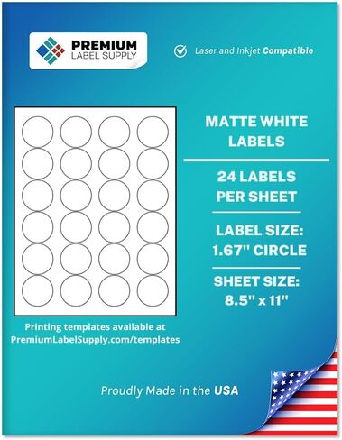 Premium Label Supply White Sticker Round Labels – 1-2/3" Circle – Laser/Inkjet Compatible – (24 per Sheet), 25 Sheets – 600 Total Adhesive Labels in Saudi Arabia
