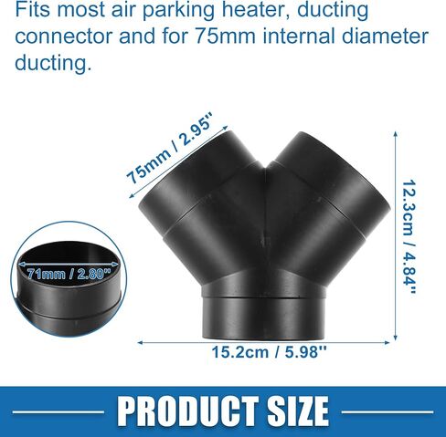 Y Piece Duct Air Ducting Connector Straight Air Heater Duct Joiner Connector Pipe 2.95'' 75mm OD Black (Set of 2) in Saudi Arabia