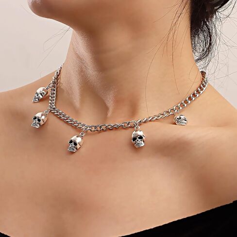 MIFYNN Gothic Skull Choker Necklace for Women Skull Skeleton Pendant Necklace Punk Skeleton Necklace Goth Halloween Jewelry Gifts for Women in Kuwait