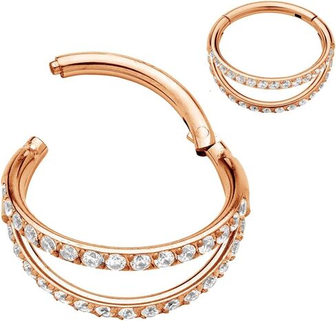 365 SLEEPERS Titanium Implant Grade 16G 8mm -12mm Double Gem Hinged Segment Ring Helix Tragus Septum Clicker Nose Lip Hoop Earring Body Piercing Jewelry in Kuwait