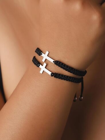 Sacina Y2k Aesthetic Black Cross Bracelet Strand, Cross Bracelet for Women, Christian Bracelet, BFF Bracelet, Grunge Bracelet, Christmas Jewelry Gift for Women in Saudi Arabia