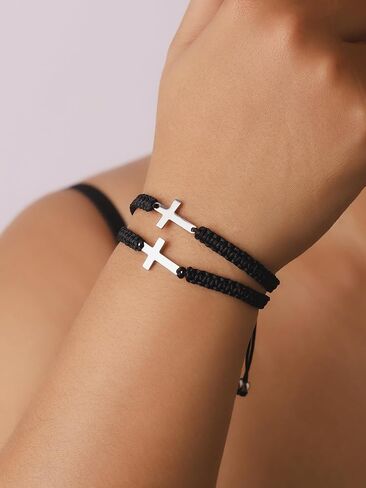 Sacina Y2k Aesthetic Black Cross Bracelet Strand, Cross Bracelet for Women, Christian Bracelet, BFF Bracelet, Grunge Bracelet, Christmas Jewelry Gift for Women in Saudi Arabia