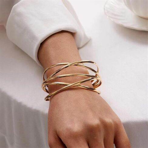 YBMYCM Chunky Gold Cuff Bracelet for Women Gold Line Web Wrist Cuff Bangle Bracelet Fashion Costume Jewelry in Saudi Arabia