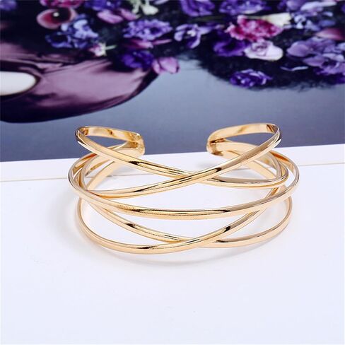 YBMYCM Chunky Gold Cuff Bracelet for Women Gold Line Web Wrist Cuff Bangle Bracelet Fashion Costume Jewelry in Saudi Arabia