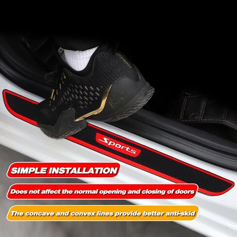 Universal Car Door Sill Protector Plate Cover, Entry Step Trim Panel, Front/Rear Door Sill Decoration Entry Guard Door Sill Scuff Plate Stickers Fit for Cars, SUVs - 4Pcs (Sports) in Saudi Arabia