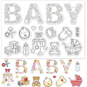 GLOBLELAND New Born Silicone Clear Stamps Bear Transparent Stamps for Birthday Cards Making DIY Scrapbooking Photo Album Decoration Paper Craft 4.3 x 6.3 inch
