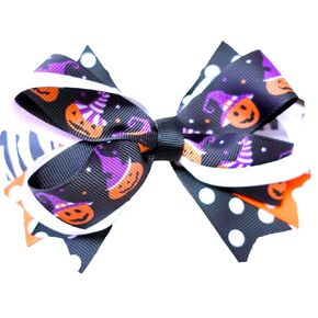 BOWS BOWS 5" Handmade Grosgrain Ribbon HairBow Alligator Clip Pumpkin Man Dot Woman Girls Bows Hairclip