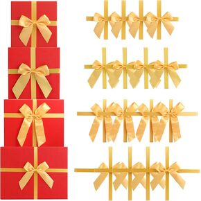 36 Pieces Christmas Red Stretch Loops with Bows Adjustable Elastic Gift Bows Xmas Elastic Ribbon Bows for Christmas Gift Boxes Wrapping Party Favors Valentine's Day Supplies (13-15Inch, Gold)