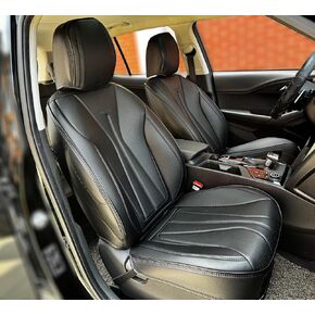 PINCTROT Car Seat Covers Front Set, Breathable Soft Pebbled Leather, Luxury Waterproof Seat Cushion, Airbag Compatible, Seat Protector Universal Fit Most Cars (Front Set, Beige Brown Piping)
