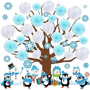 Winter Bulletin Board Decoration Set Winter Wonderland Cutouts for Classroom Winter 3D Tree with Paper Pom Poms Snowflake Bulletin Board for School Classroom Nursery Christmas Party Wall Door Decor in Kuwait