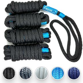خطوط حاجز القارب 3/8 بوصة × 6 بوصة (4PK) | حبل بحري ممتاز لتعليق المصدات والعوامات عند إرساء مركبتك المائية | نايلون مجدول مزدوج مع فتحة مقاس 5 بوصات لسهولة التركيب بالمرابط والخطافات