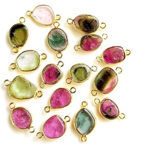 Watermelon Tourmaline Gemstone Connector | Double Looped Connector for Jewelry 925 Silver Gold Plated 5 Pieces Size - 6x8-7x10 MM [CN-21]