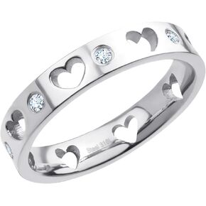 555Jewelry 4mm Stainless Steel Heart Rings for Women, Cubic Zirconia Rings for Teen Girls, CZ Engagement Proposal Eternity Wedding Band, US Size 5-10
