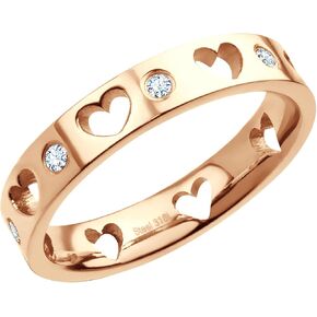 555Jewelry 4mm Stainless Steel Heart Rings for Women, Cubic Zirconia Rings for Teen Girls, CZ Engagement Proposal Eternity Wedding Band, US Size 5-10