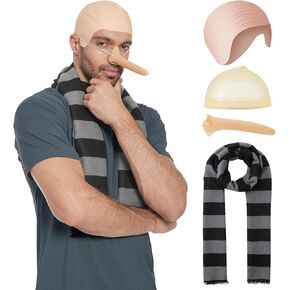 Adults Costume Accessories Black Gray Striped Scarf/Fake Nose/Bald Cap Wig Cap for Adult Men Halloween Costume