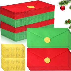 200 Pcs #10 Christmas Envelopes Red and Green Envelopes 4 1/8" x 9 1/2" Self Adhesive Envelopes with 200 Pcs Gold Stickers 120 GSM Invitation Greeting Card Pockets for Mailing Xmas Letters Gift Cards