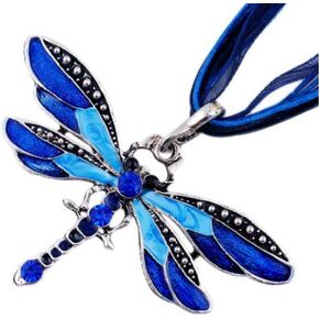 AKOAK Fashion Creative Bohemian Jewelry Ethnic Multi-layer Chain Colorful Enamel Dragonfly Pendant Necklace（Blue）
