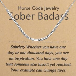 PLITI Sobriety Gift Addiction Recovery Gift 12 Step Gift Sober Badass Morse Code Necklace Sober Milestone Gift