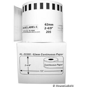 Generic Continuous Paper Labels Compatible w/Brother DK2205 (2-4/9" x 100'; 62mm30.48m) BPA Free (6 Rolls)