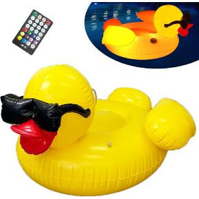 Inflatable Duck Pool Float with Colorful Lights, LED Color Changing Giant Rubber Duck Swim Tube Rings, 60'' Large Pool Beach Floaties Floaty Funny Summer Pool Float for Adults