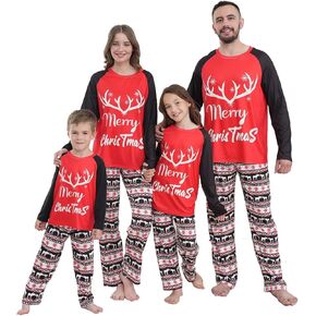Family Matching Christmas Pajamas Set, Cute Elk Sleepwear for Boys Girls Dad Mum