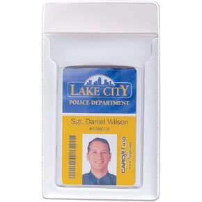 Heavy Duty Pocket Protector with Vertical ID Badge Holder - Clear Plastic Shirt/Lab Coat Pocket Pouch Organizer for Pens, Pencils, Small Tools, Name Tags and More by Specialist ID