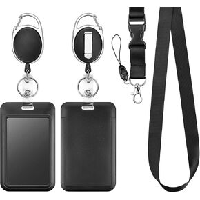 Retractable ID Badge Holder with Breakaway Lanyard, Heavy Duty Retractable Badge Reel, Detachable Keychain, Vertical Sliding ID Badge Holder for Office School Officer Teacher Nurse