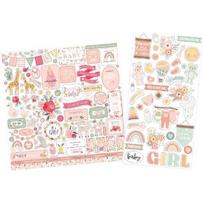 Baby Girl Stickers for Scrapbooking - Decorative Baby Stickers for Scrapbooking, DIY Crafts, Photo Album, Journal - Baby Girl Scrapbook Stickers with Flowers, Toys, Pink Aesthetic Design - 2 Items