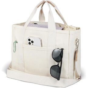 Fibrdoo Canvas Tote Bag for Women, Everything Tote Bag with Zipper Tote Bag Handbag Crossbody Bag with Compartments for Work
