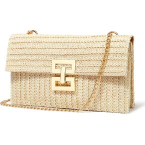 حقيبة كروس بمحفظة من القش للنساء مصممة حقيبة يد مسائية كاجوال صيفية للشاطئ حقيبة كتف من القش in Kuwait