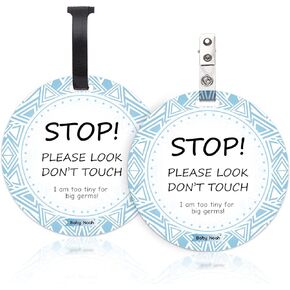 No Touching Newborn Baby Car Set Sign or Stroller Tag, Do Not Touch Baby Sign for Baby Girl Boy, Baby Preemie Gender Neutral No Touch Safety Sign with Hanging Straps and Clip (2 Pack Set)