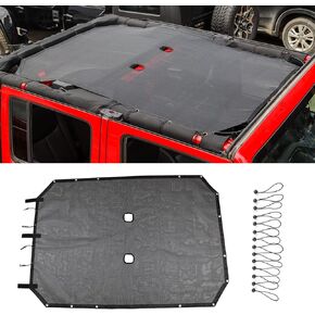 CheroCar JK Mesh Sunshade Mesh Shade Top Cover Provides UV Sun Protection for 4 Door 2007-2018 Jeep Wrangler JK Accessories (USA Flag)