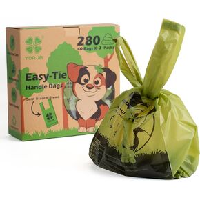 YORJA Tie Handles Dog Poop Bags, 280 Pet Waste Bags, Thick and Strong 100% Leak-Proof Easy Tie Up Doggy Bags