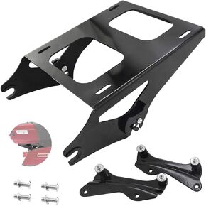 Black Two-Up Tour Pack Mount Luggage Rack & 4 Point Docking Hardware Kit Compatible with Harley Touring Road King Street Road Electra Glide 2014-2023