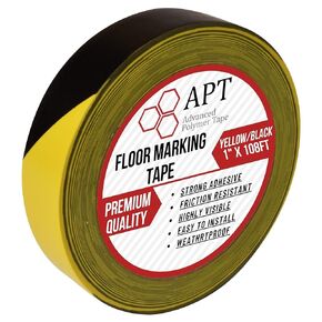 APT Premium Black and Yellow Striped Vinyl Floor Safety Marking Tape, Excellent for Hazard Caution& Warning, Social Distancing, Warehouse & Gym Floor (2 Inch, 5 Rolls, Yellow/Black)