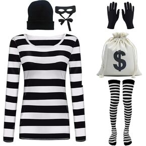 Adult Women's Robber Costume, Bank Robber Costume Thief Accessories for Halloween Costume
