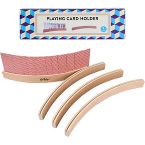 Set of 4 Wood Playing Cards Holders - 14 inch 2 Slot Solid Wooden Cruved Playing Card Holder Set for Kids Adults Stackable Storage Card Deck Holder for Bridge Canasta Strategy Foot and Hand