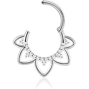 Lantine Flower Septum Ring Minimalist Lotus Flower Daith Piercing Jewelry Golden Surgical Steel Hinged Segment Clicker Tragus Rook Cartilage Piercing Hoop Earring