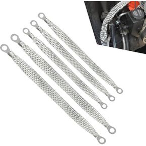 5 PCS Car Ground Strap Kit, Metal Flat Braided Vehicle Ground Cable Strap, Car Engine Ignition Coil Ground Strap, Universal for Most Cars (Silver)