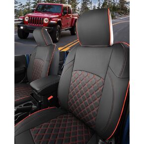 for Jeep Gladiator 2020-2024 Seat Covers, Front & Rear Cushion Cover Custom Fit for Jeep Gladiator Waterproof Seat Cover Protectors Full Coverage (Black+Red