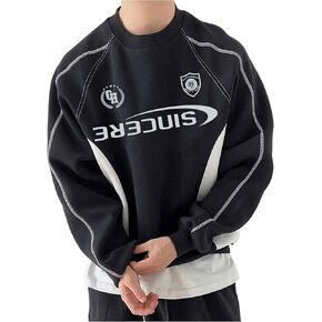 Men's Letter Print Sweatshirt Casual Long Sleeve Round Neck Pullover Tops